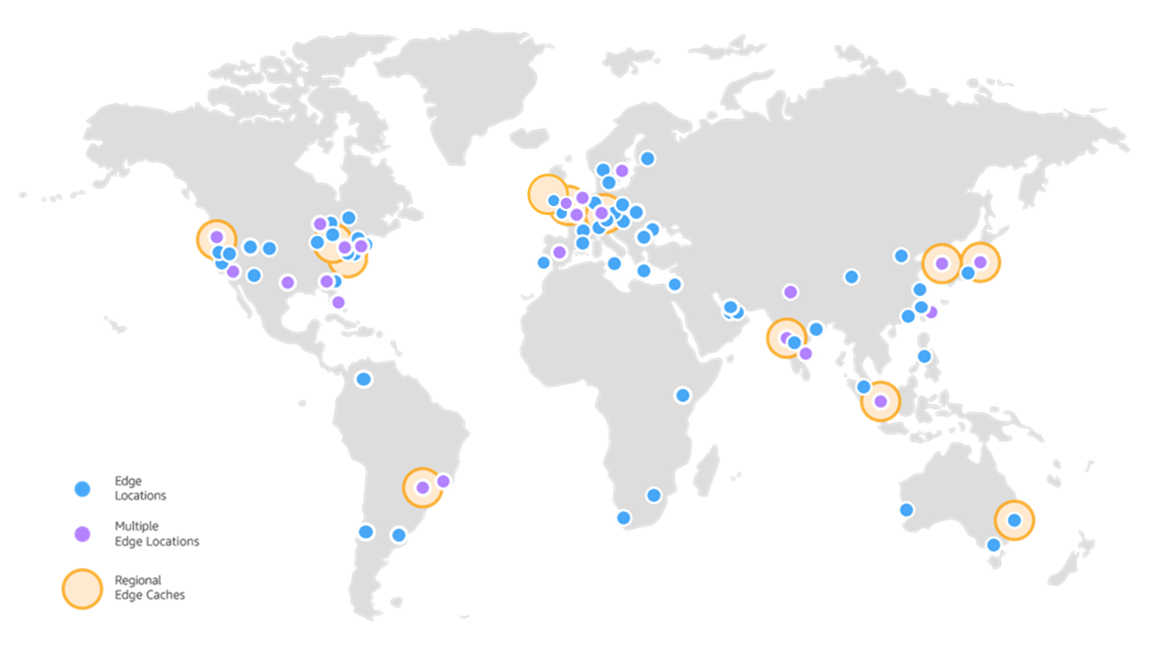 AWS 공식 블로그에 있는 전세계의 Edge Location 지도. 파란 점이 Edge Location이다.  